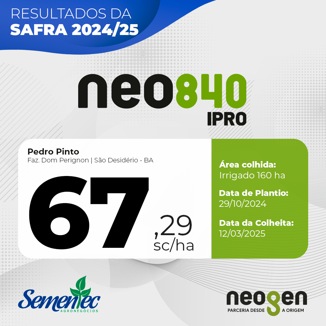 Resultado Sementec - Safra NEO840 IPRO