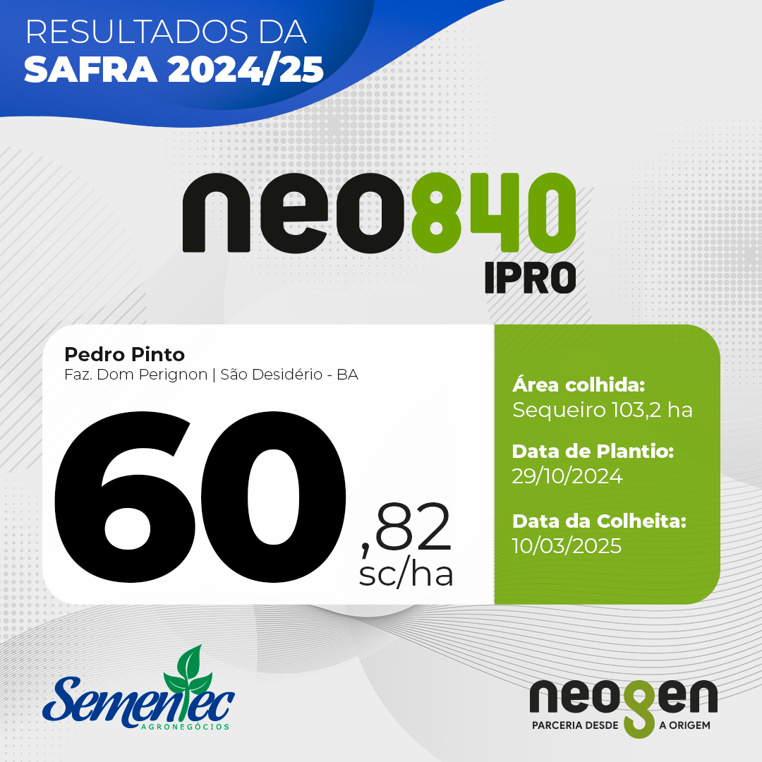 Resultado Sementec - Safra NEO840 IPRO